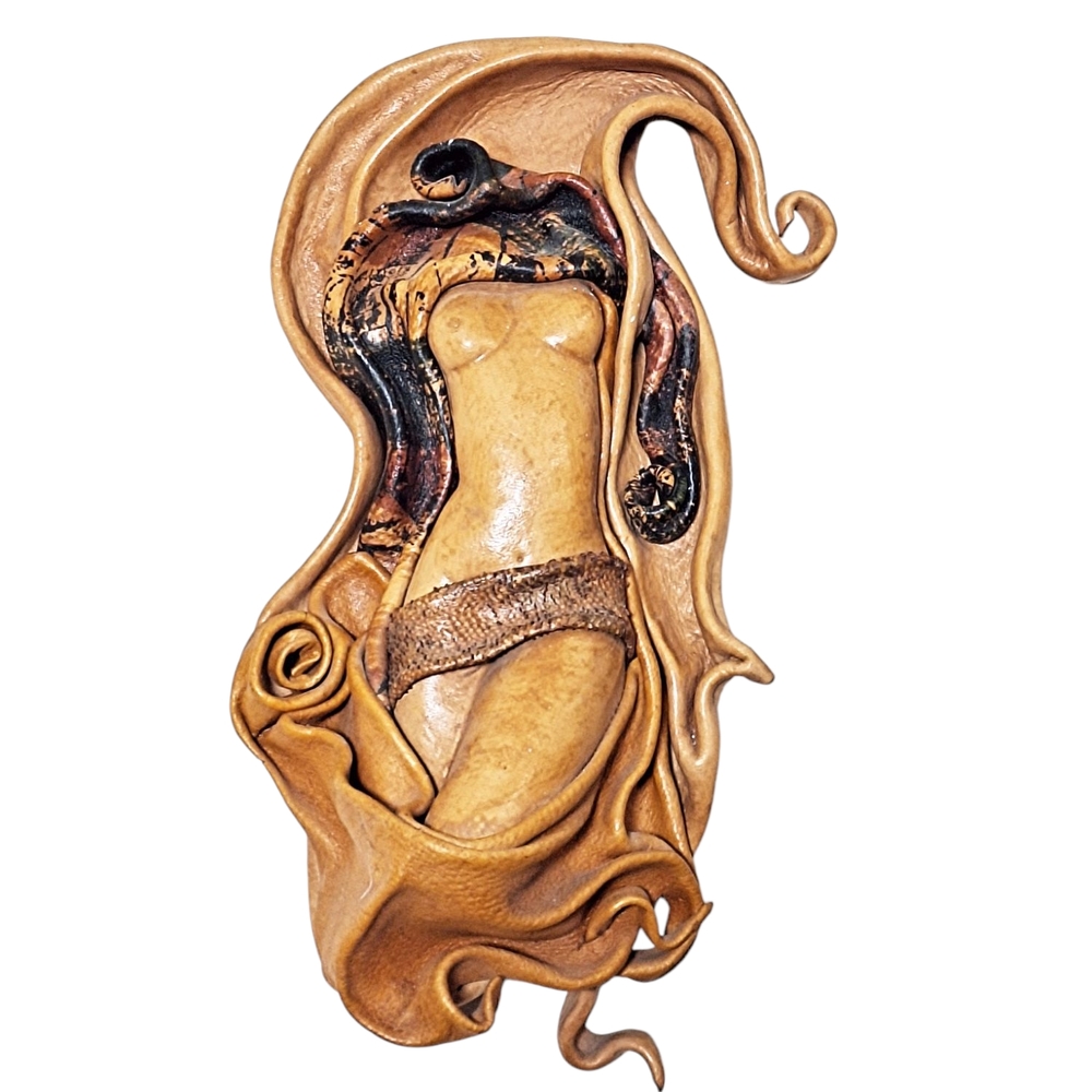 ✨️OOAK! Leather Nude Woman Mexican Vintage Folk Art!
